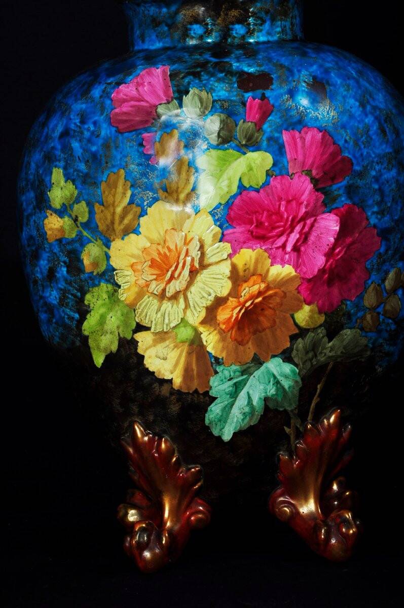 Gabriel Lemonnier covered vase in enamelled earthenware 19th century