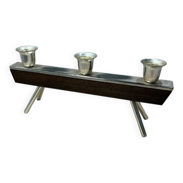 Support de bougie en teck et argent massif pour trois bougies, années 1960