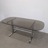 Large smoked glass and chrome table from the 70s