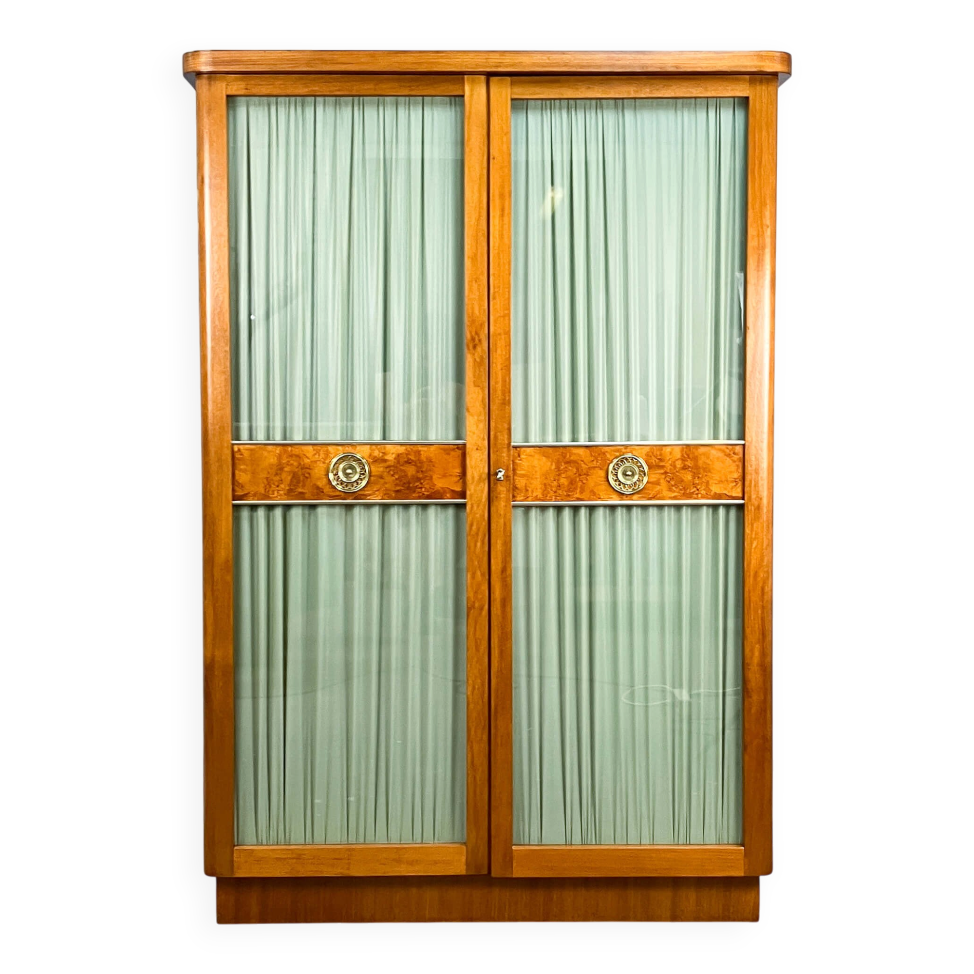 Art Deco cabinet with glass doors, various woods, 1930s