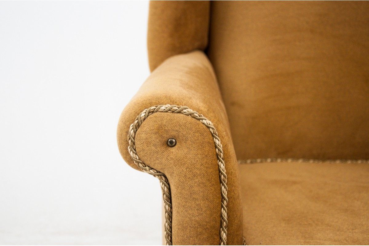 Yellow wingback armchair, Northern Europe, circa 1940s