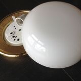 Half moon ceiling light in white opaline / vintage 70-80s