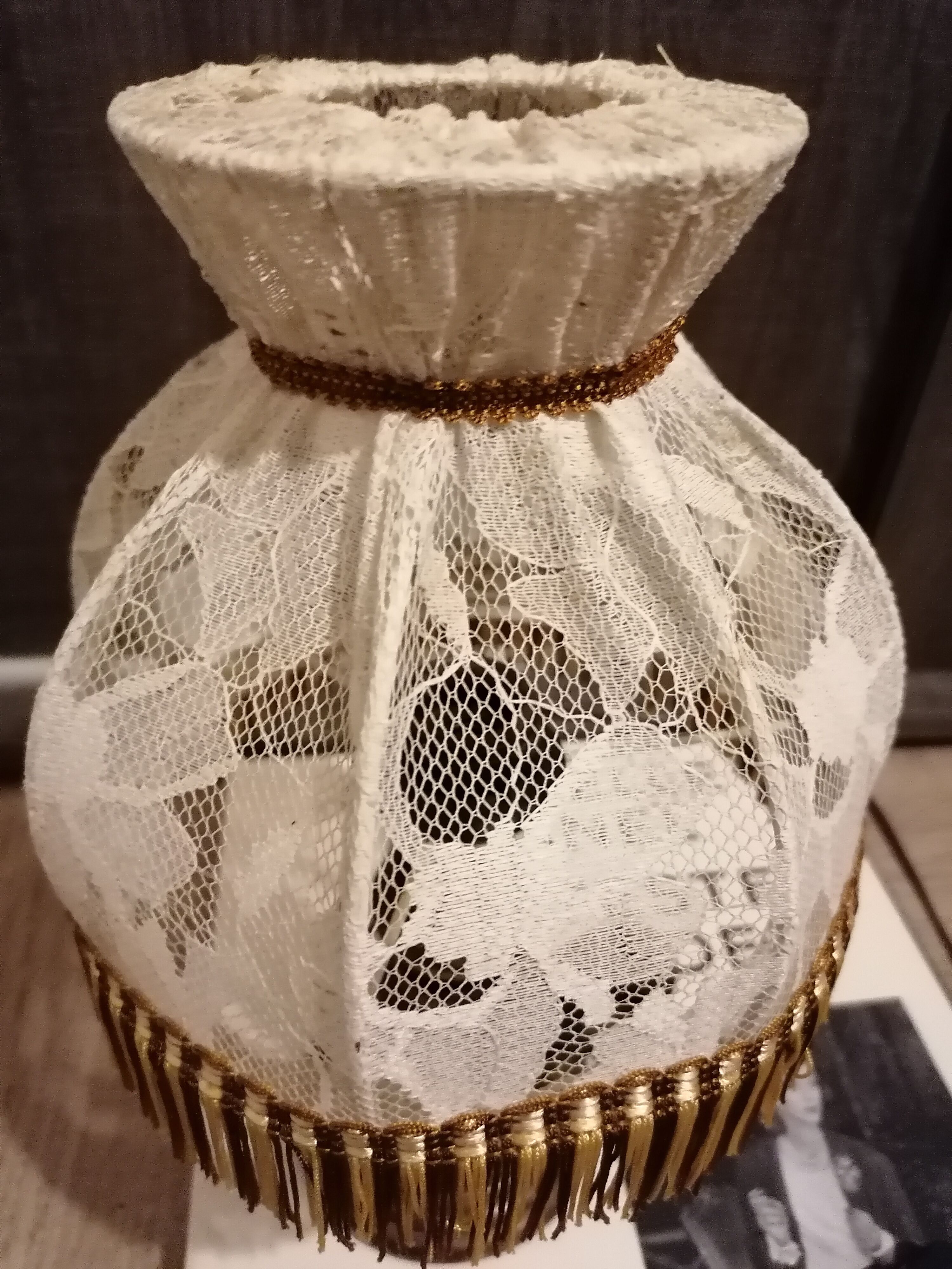 Bedside lamp lace and wood