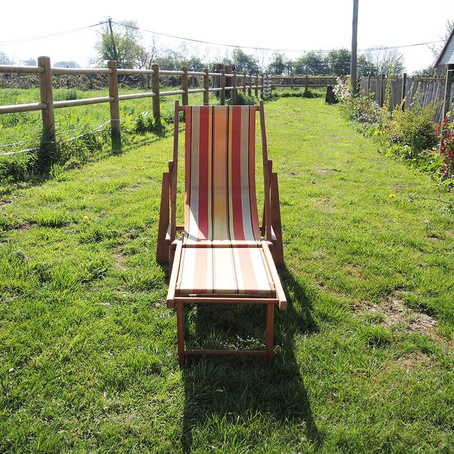 Old Wooden and Bayadere Canvas Deckchair