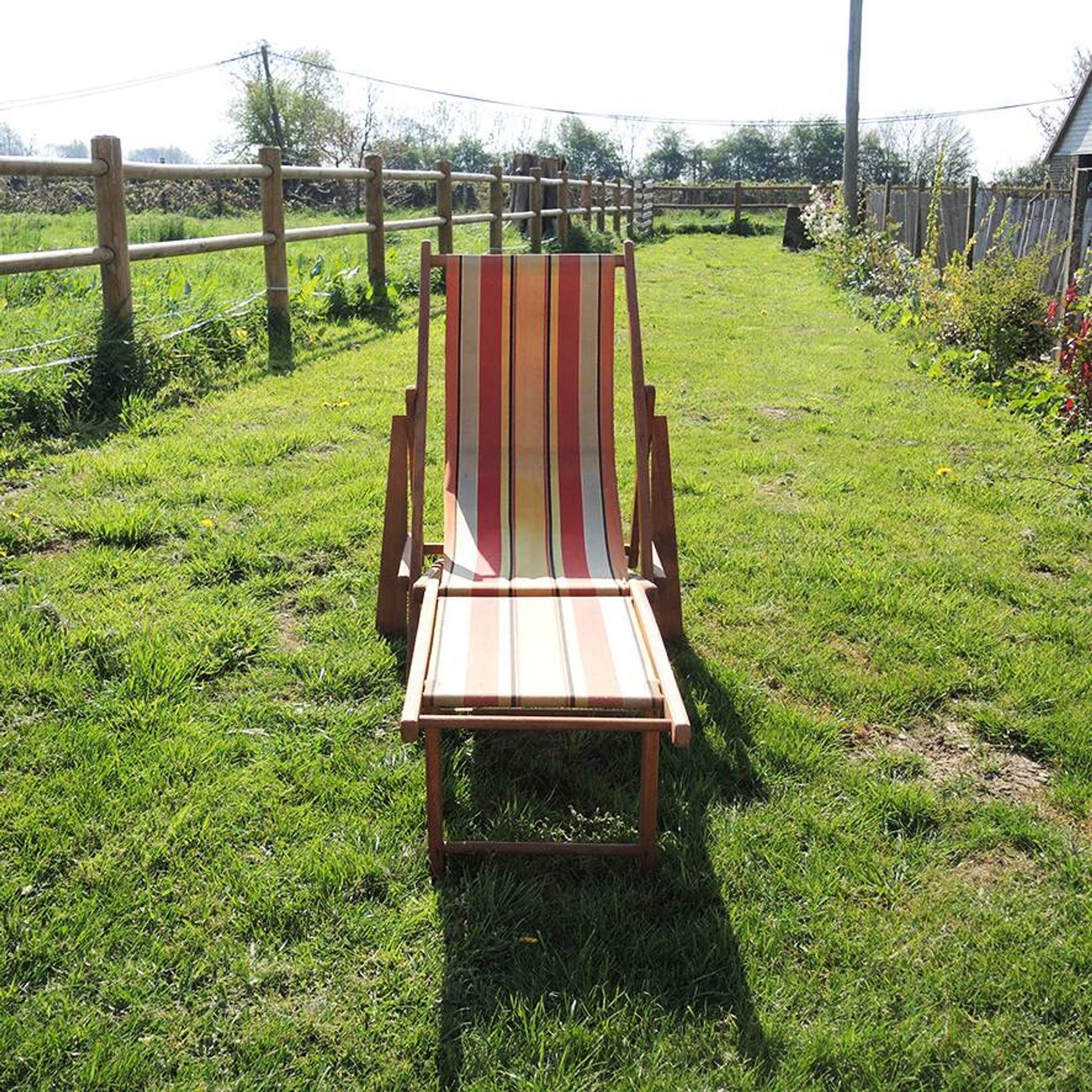 Old Wooden and Bayadere Canvas Deckchair