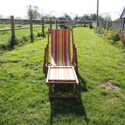 Old Wooden and Bayadere Canvas Deckchair