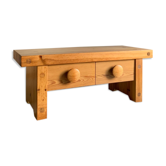 Scandinavian solid pine bench with drawers, Sweden, 1970s