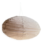 Average suspension in natural rattan and linen, Japanese-style, flattened oval in pink.