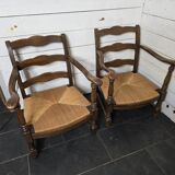 Pair of low beech armchairs