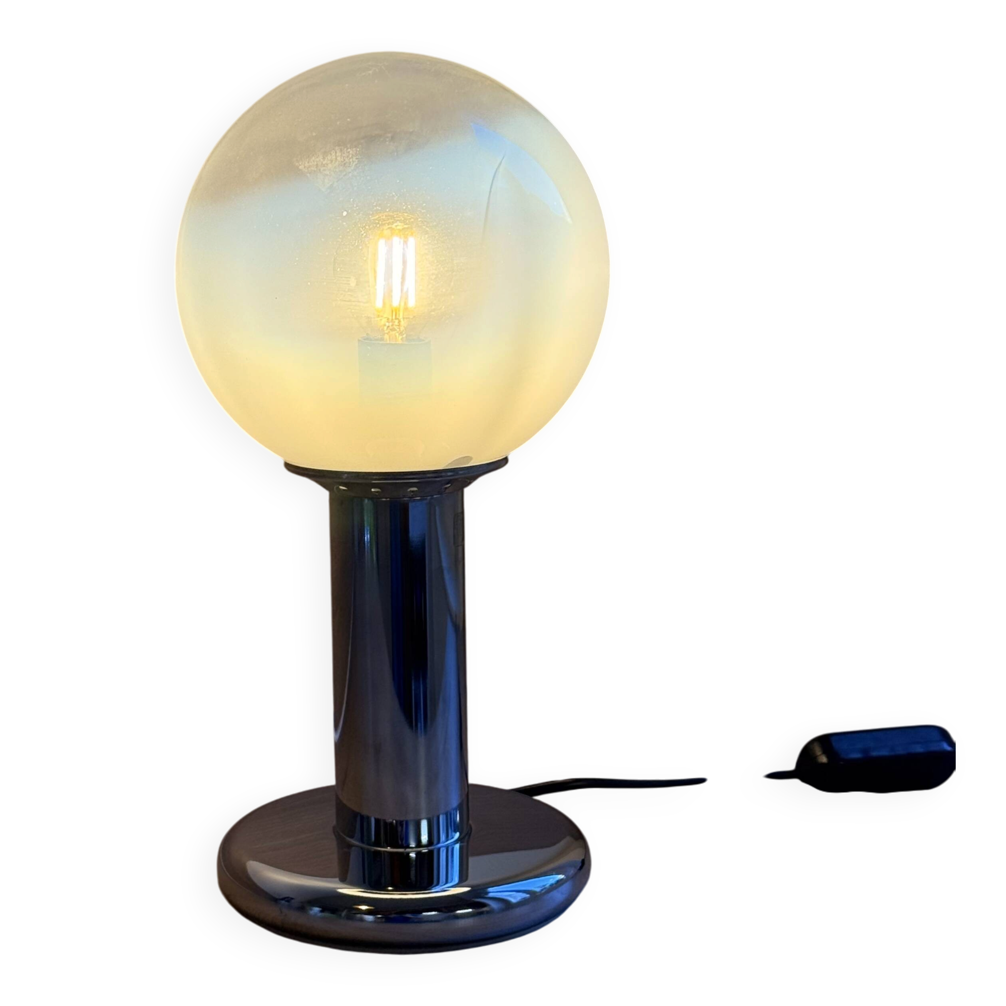 TARGETTI table lamp in chrome and transparent/white glass.