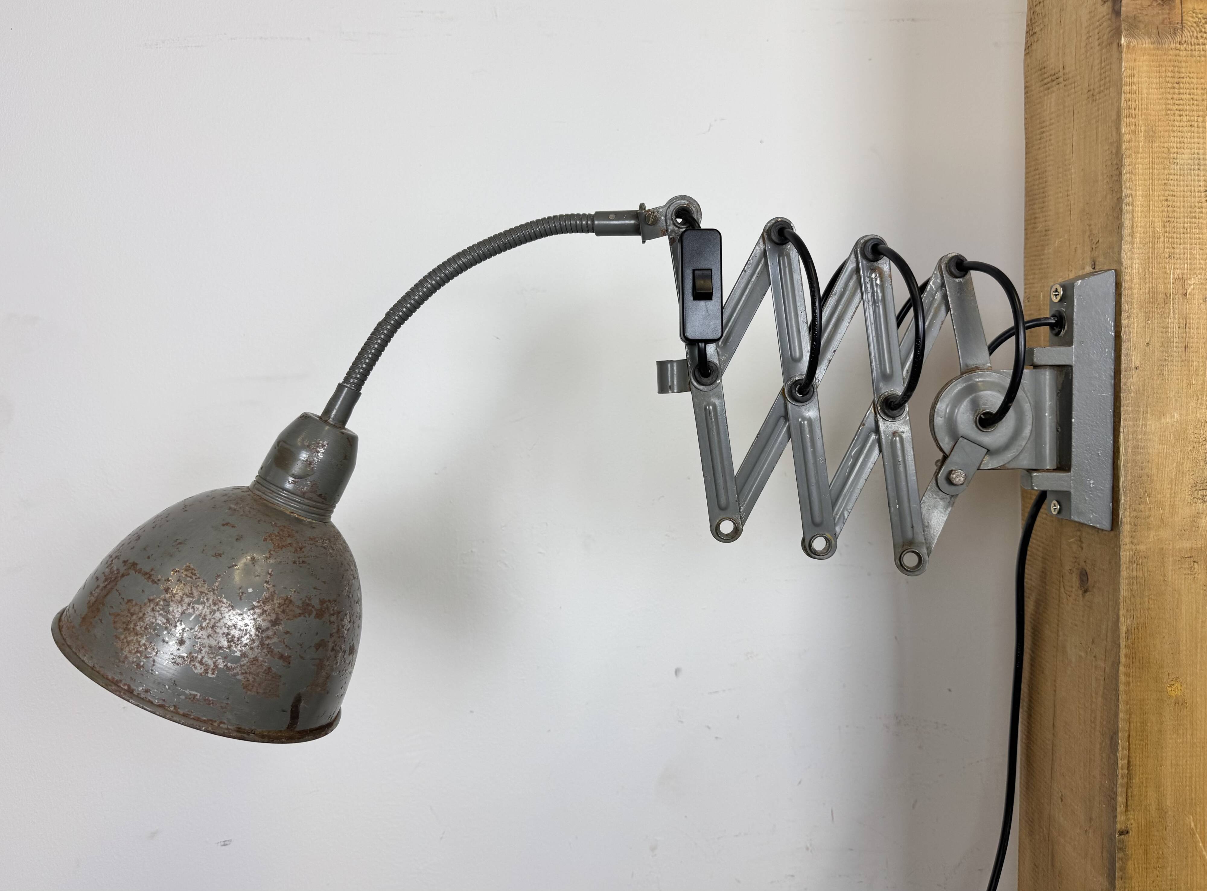 Grey Industrial Scissor Wall Lamp from Elektroinstala, 1960s