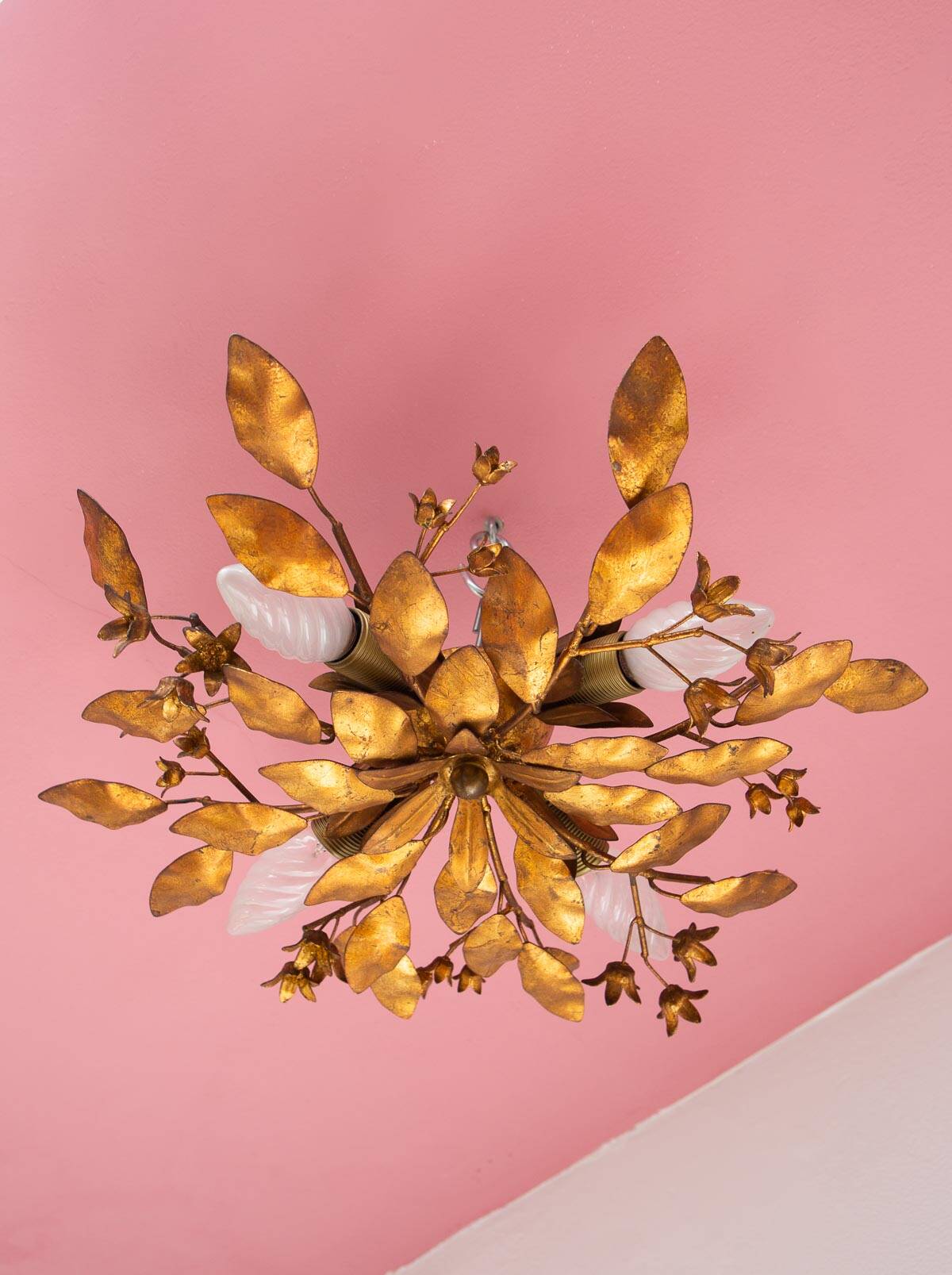 Italian ceiling light metal gold leaves 60s