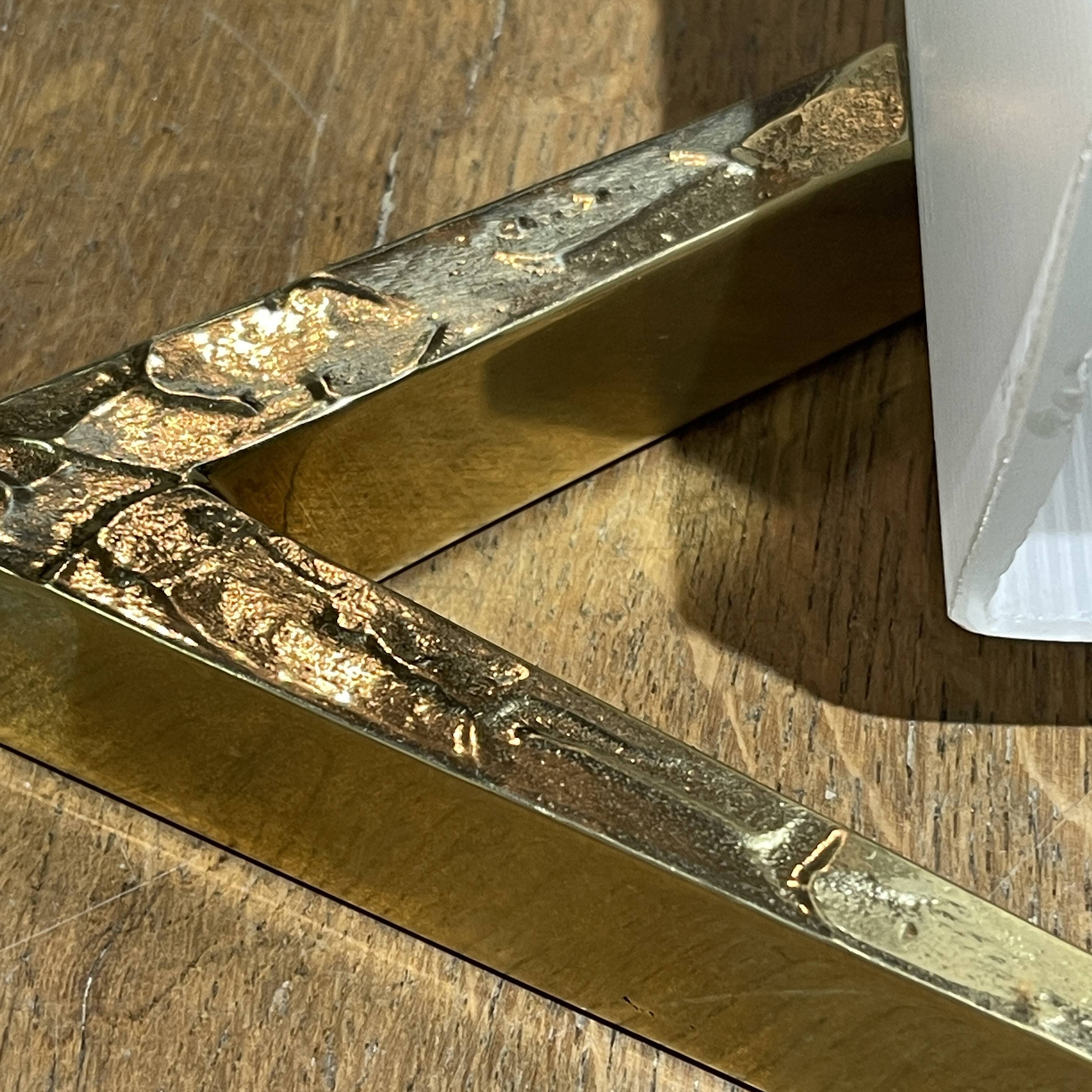 Pair of asymmetrical Hollywood Regency sconces, bronze - opaline glass, 70s