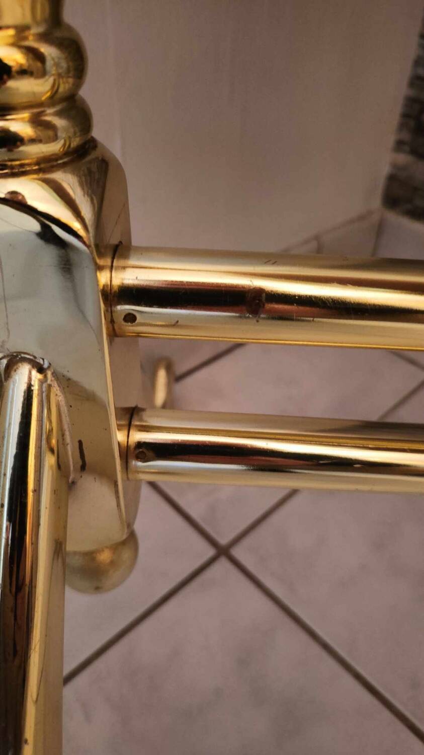 Vintage horse mirror in patinated steel with golden brass effect 1980