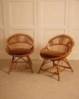 Pair of bamboo and wicker armchairs from the 1960s.
