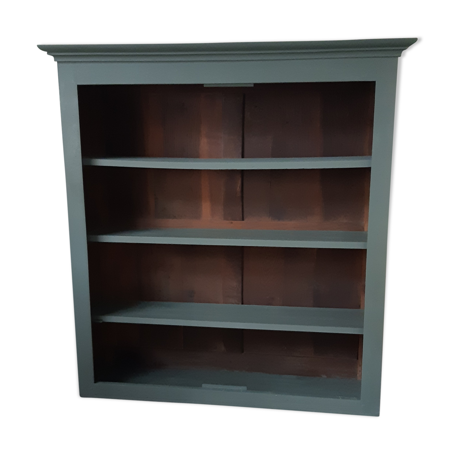 Wood and khaki green bookcase