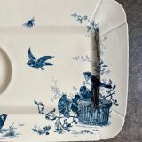 Large rectangular meat platter Gien in blue ironstone, "Birds" service circa 1870.