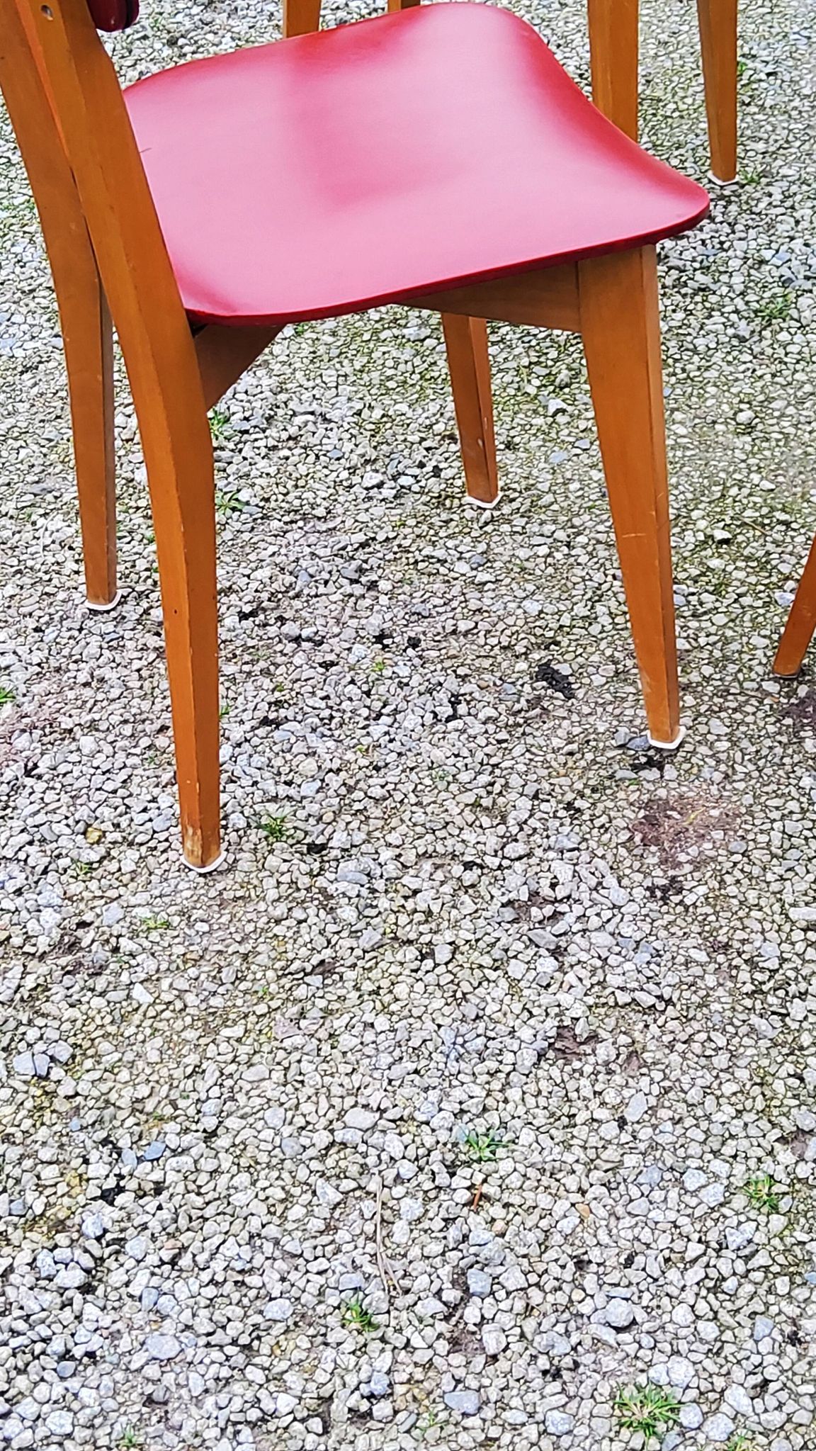 Set of 4 vintage chairs from the 50s in blond beech and red leatherette
