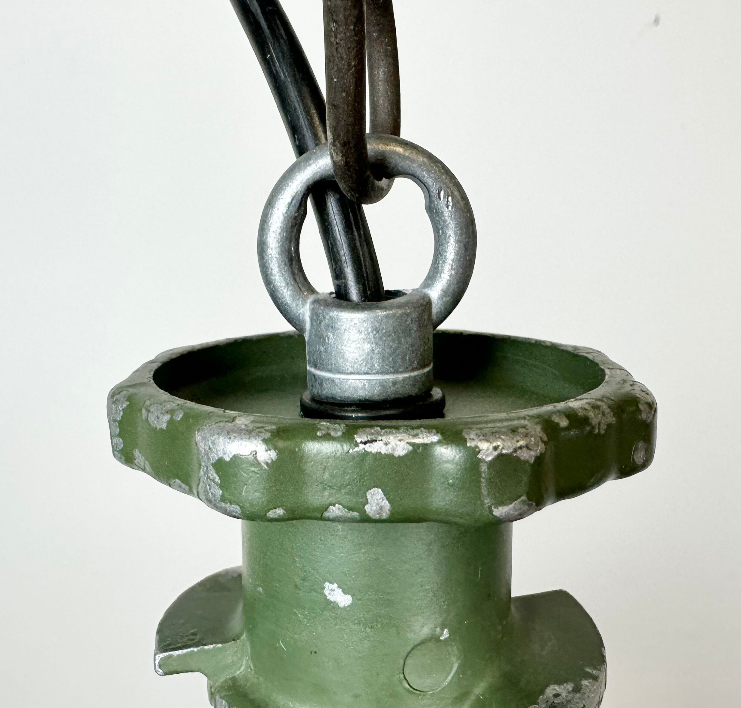 Industrial Green Enamel Pendant Lamp with Cast Aluminium Top, 1960