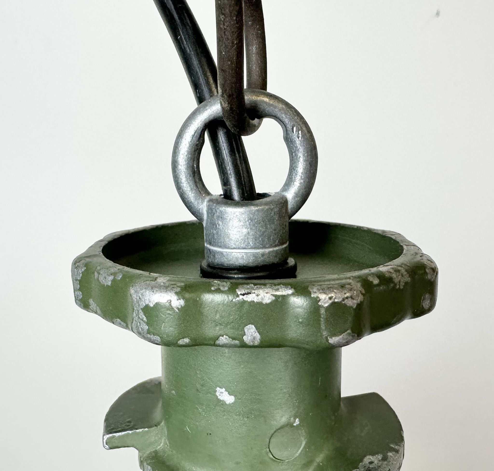 Industrial Green Enamel Pendant Lamp with Cast Aluminium Top, 1960