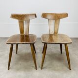Pair of T chairs brutalists solid wood