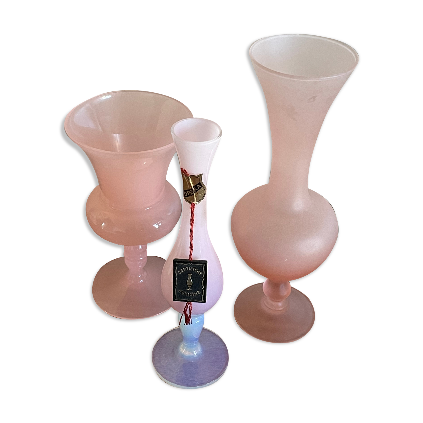 Trio de vases soliflore opaline et verre
