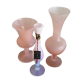 Trio of opaline soliflore vases and glass