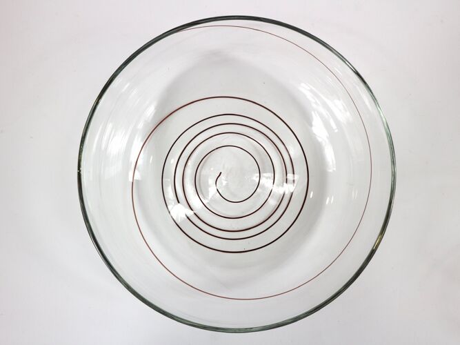 Bol avec quatre tasses verre de Murano flashy avec spirale rouge