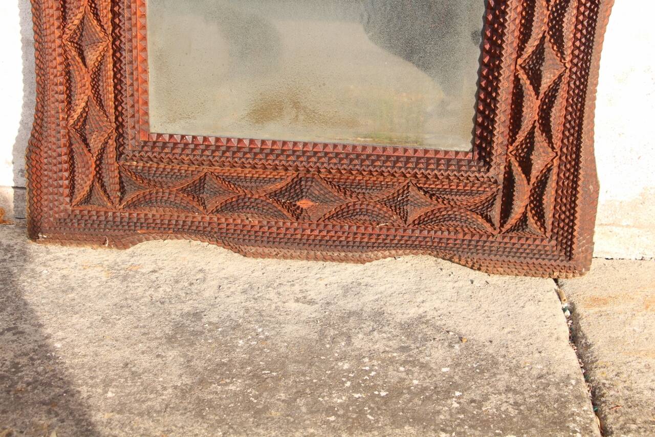 large tramp art mirror 19th century