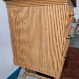 Commode en rotin et osier 1960