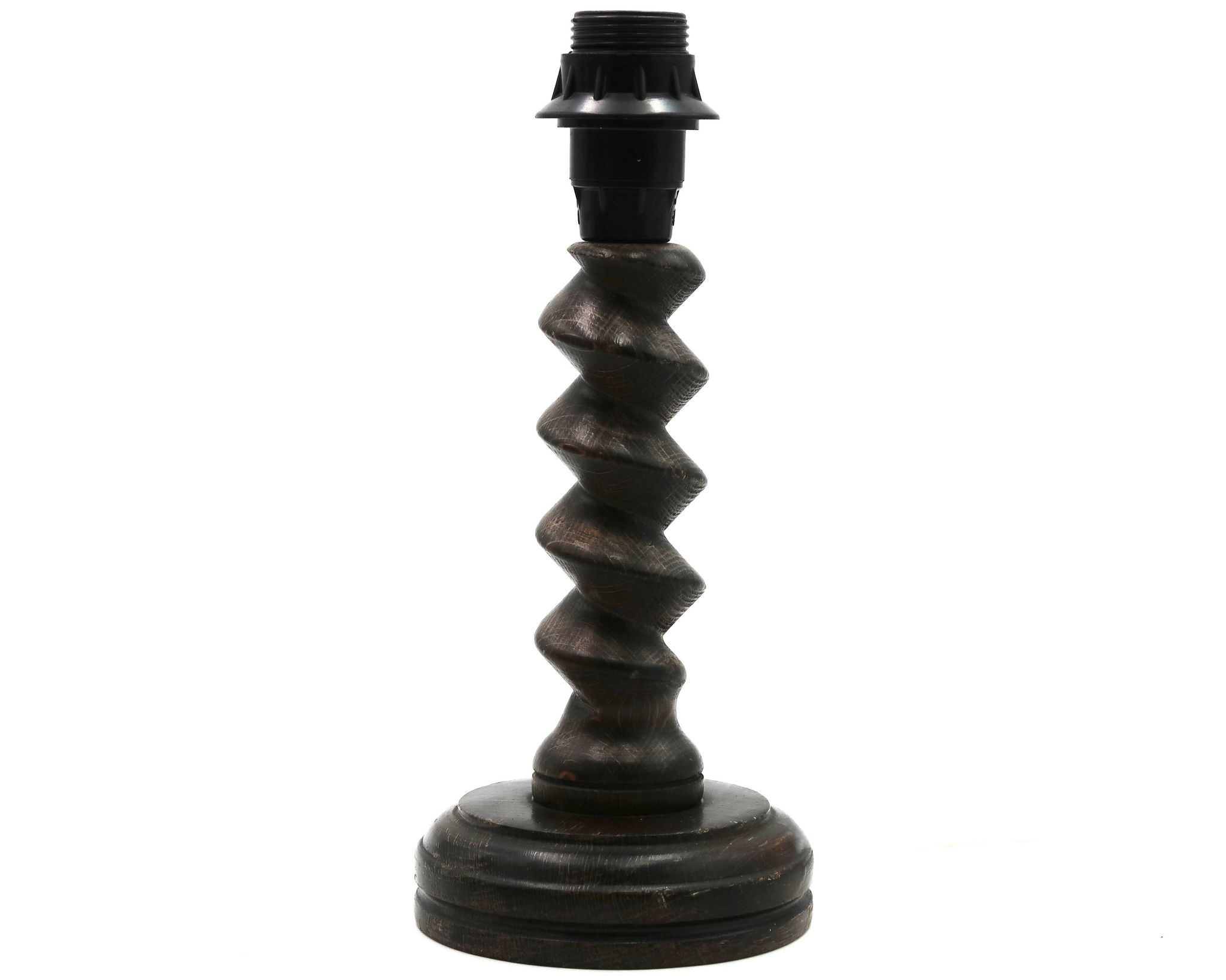 Lampe colonne en bois de Charles Dudouyt et abat-jour en raphia, années 40