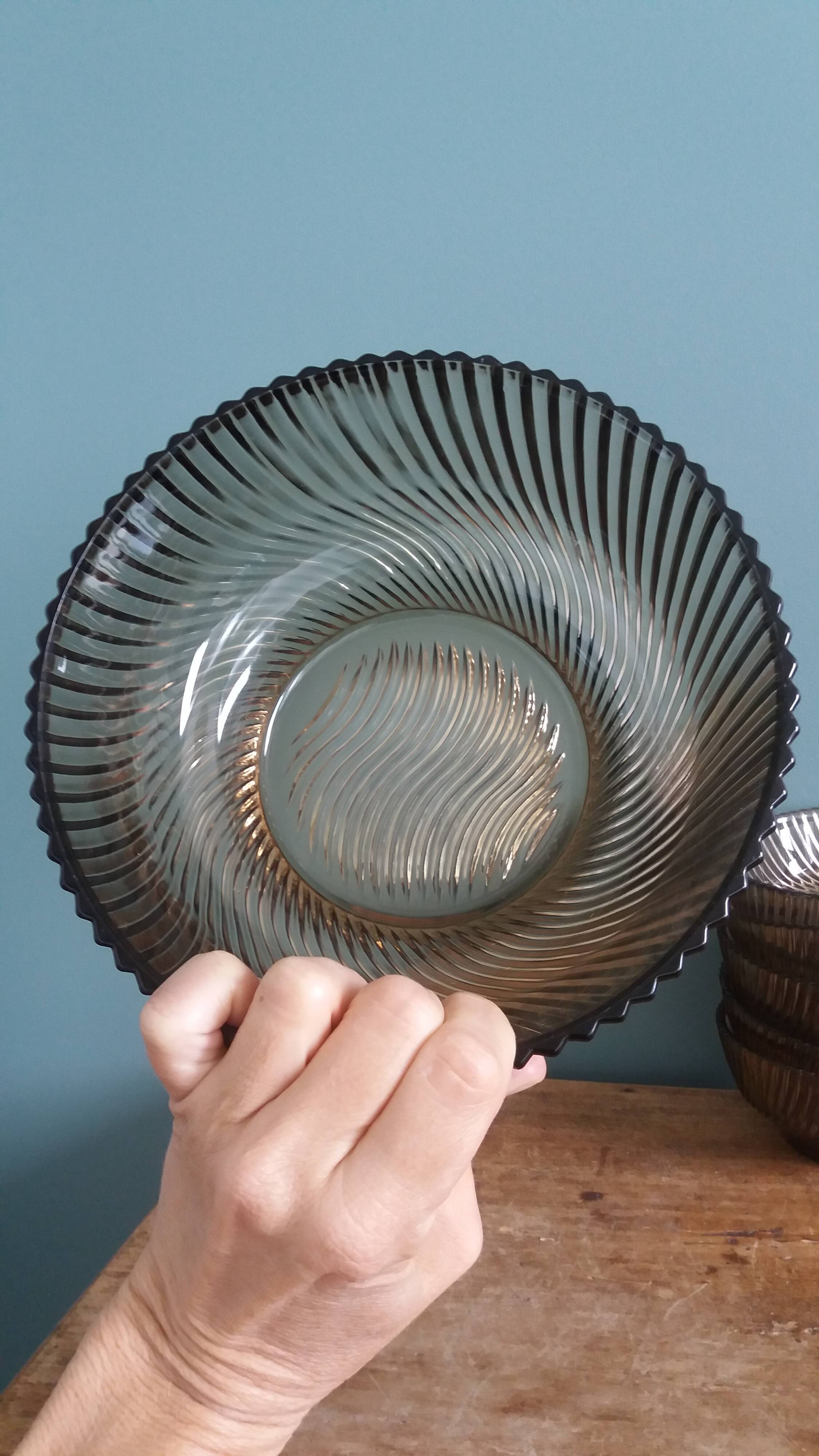 Service compotier saladier et coupelles en verre fumé
