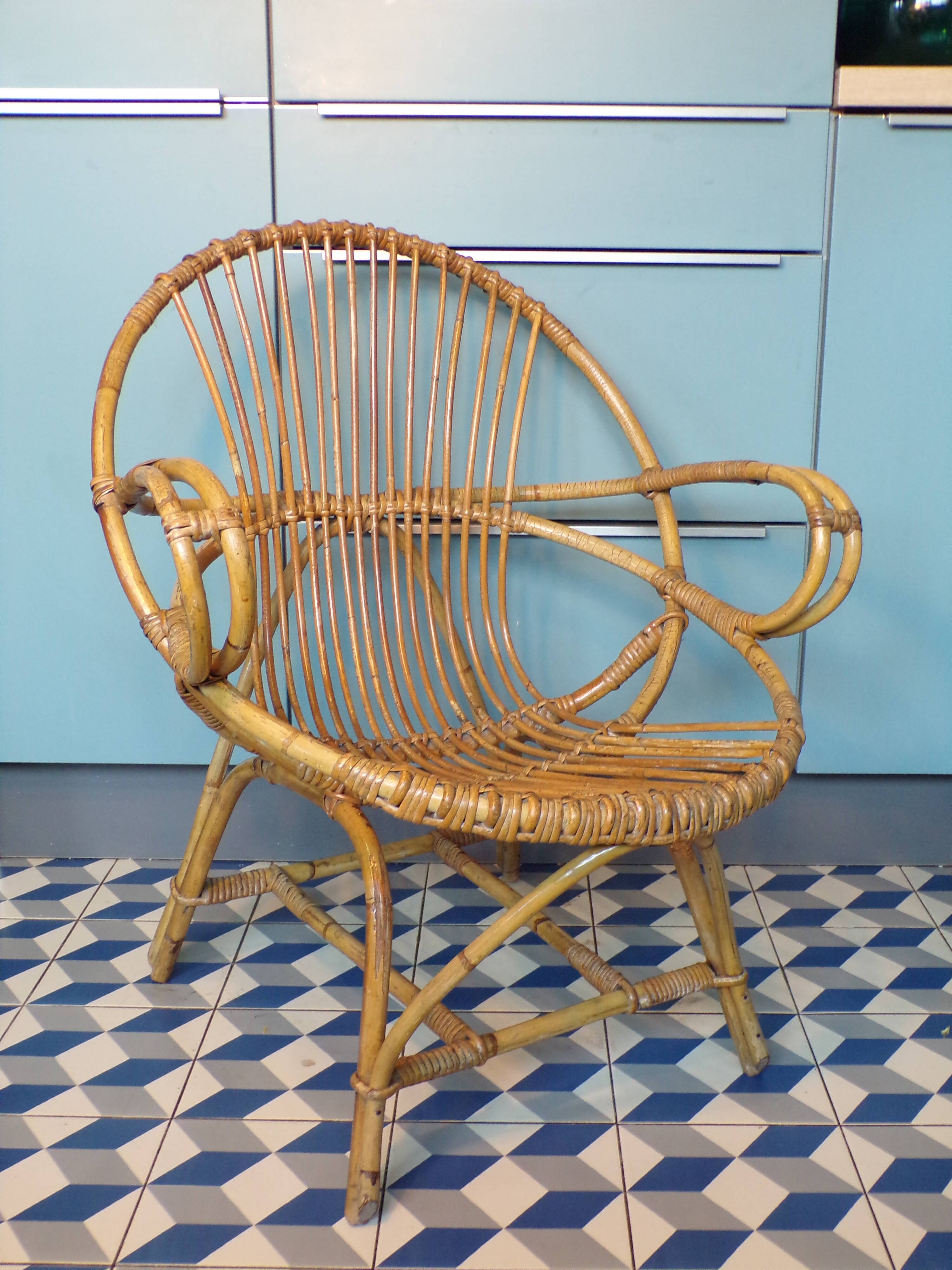 Vintage wicker basket armchair