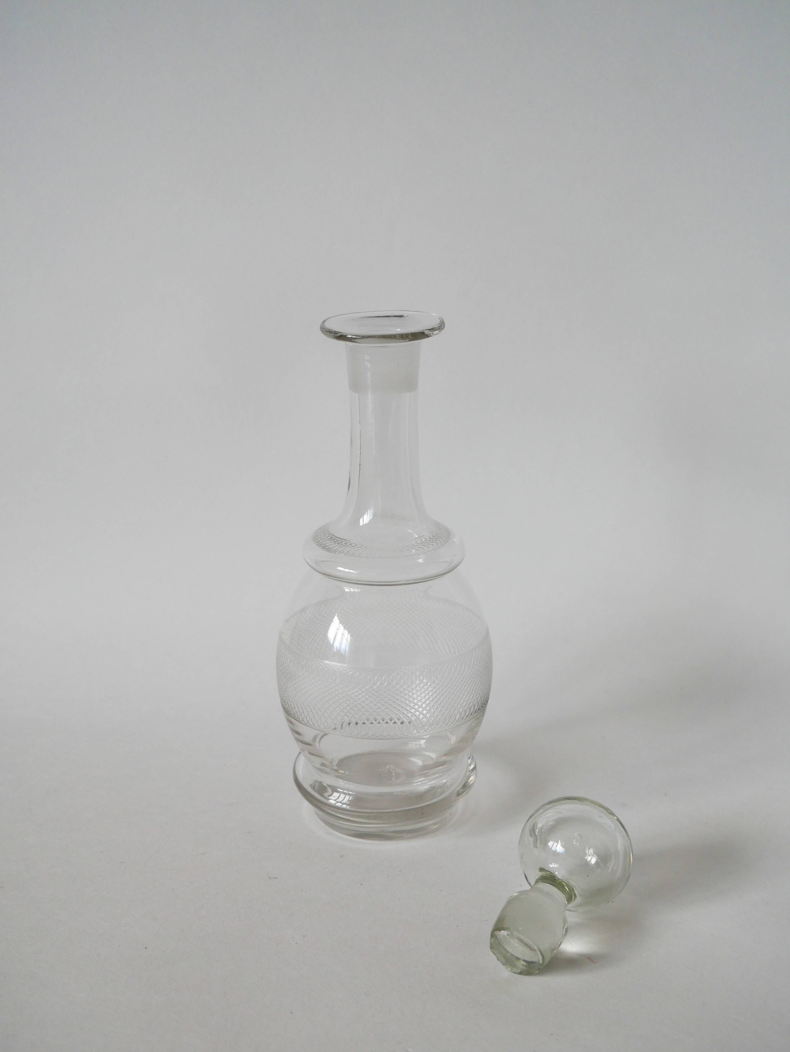 small engraved glass wine carafe early 20th century