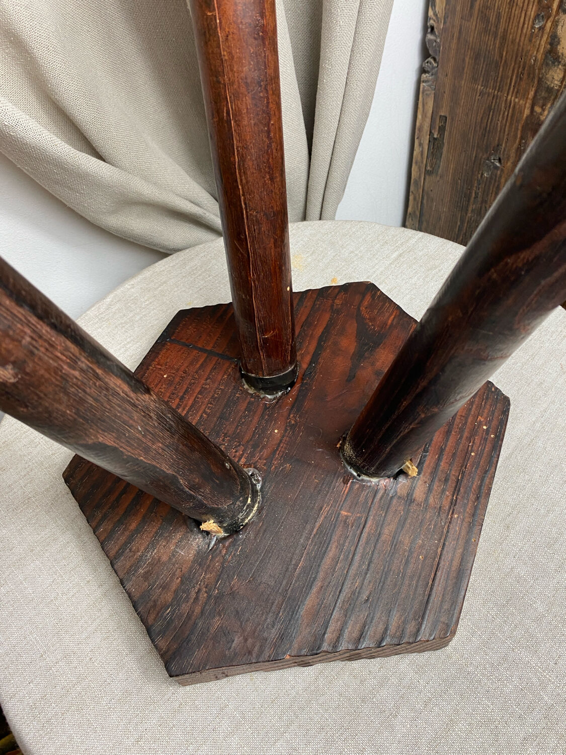 French tripod farm stool in wood, 1960s