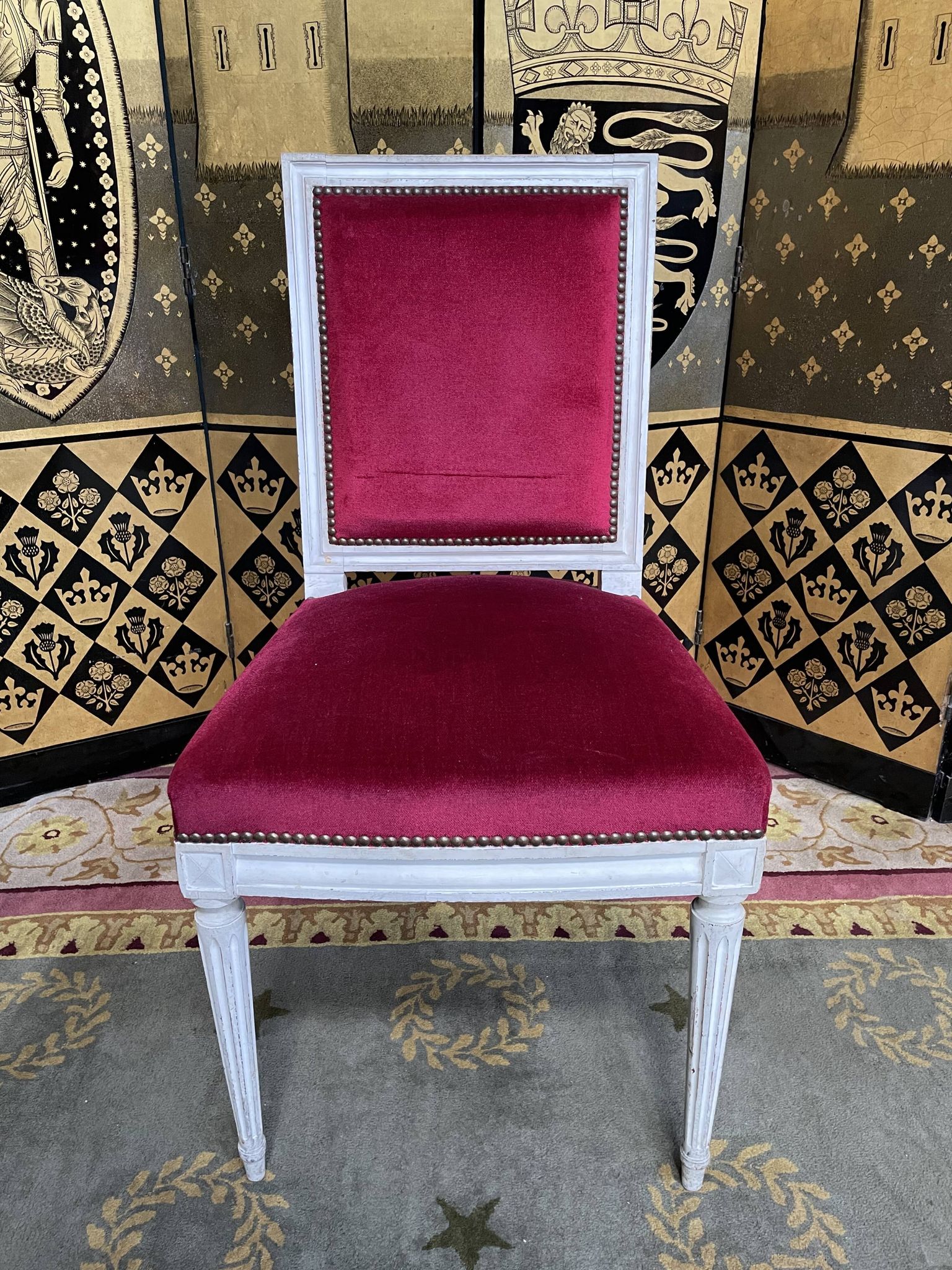 Suite of 6 louis XVI style chairs red velvet
