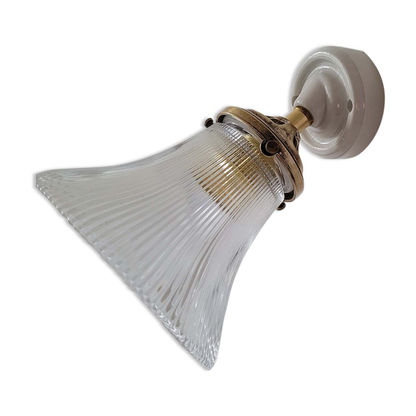 Porcelain wall lamp and Holophane style glass