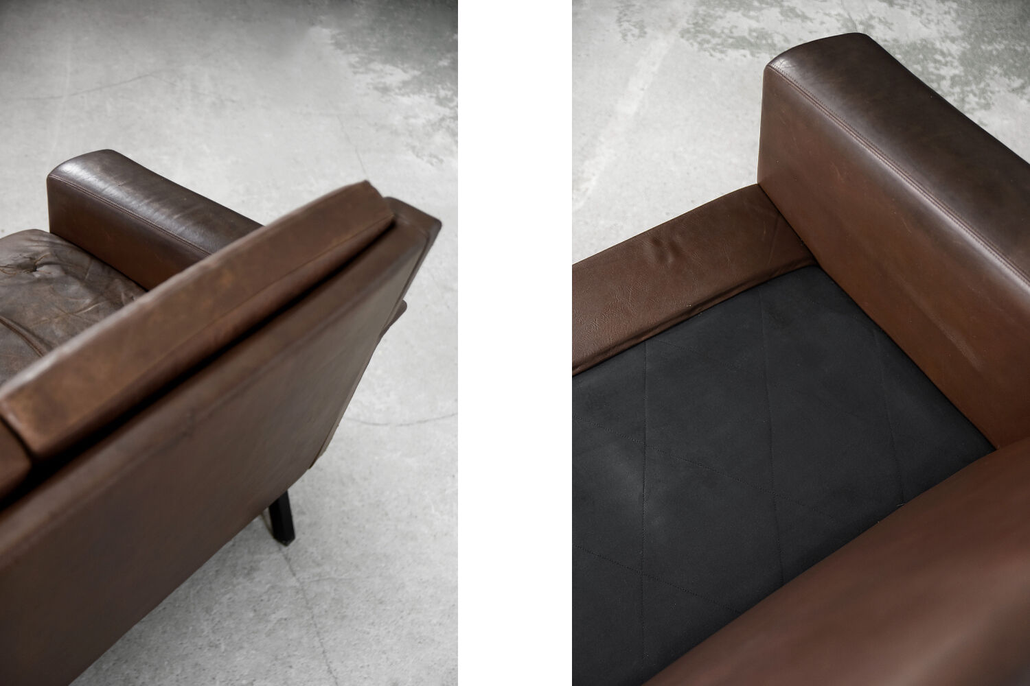 Vintage modern two-seater canapé in brown leather 3330 by Arne Vodder for Fritz Hansen.