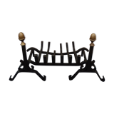 2 chenets with cast iron büche door grille for fireplace