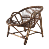 Vintage armchair basket or rattan shell - 1960