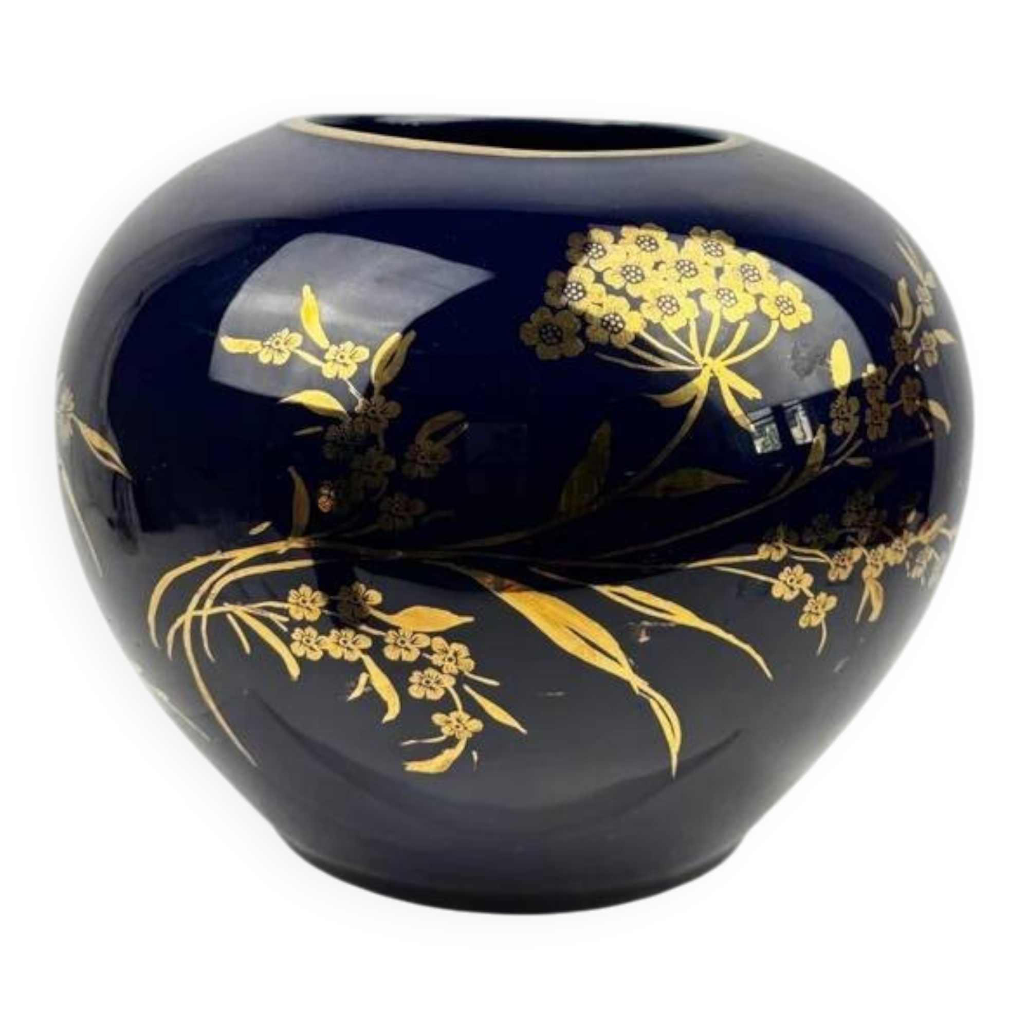 Vase boule Bavaria "Echt Cobalt" en porcelaine bleue et or 22k, années 60-70