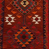 3x12 Wine Red Geometric Vintage Runner Rug, 99x352Cm