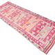 Raspberry Pink Tribal Vintage Runner Rug, Turkish Hallway Carpet,102x322 Cm