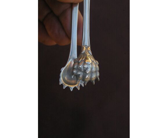 Emile puiforcat - solid silver sugar clamp - frieze godron pearls - 43g