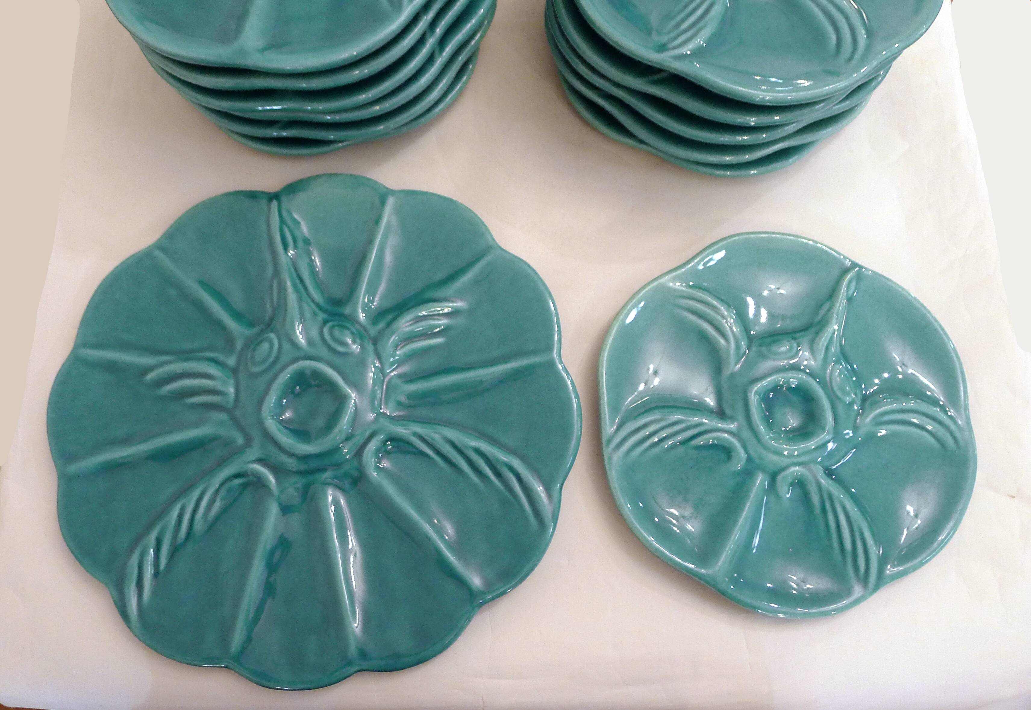 Oyster service Fish in faience barbotine 1950s