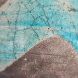 Ceramic pot raku gray and turquoise