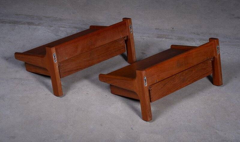 Wall-Mounted Teak Bedside Tables attributed to Børge Mogensen, 1950s, Set of 2