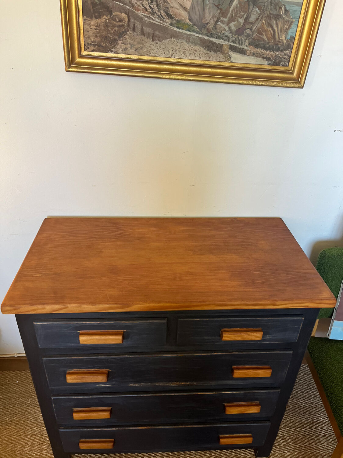 Vintage patinated black craft furniture style chest of drawers
