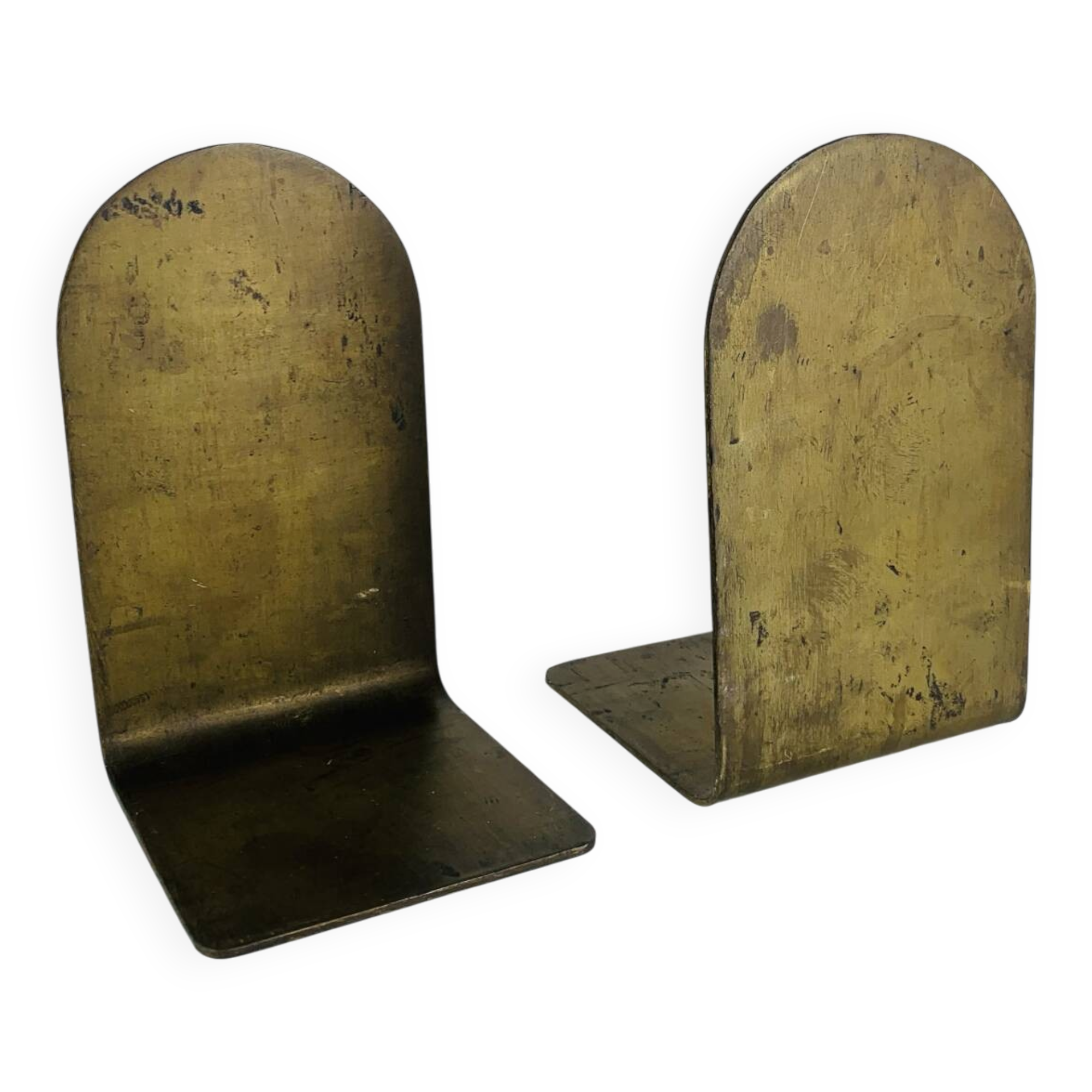 Pair of minimalist vintage raw brass bookends