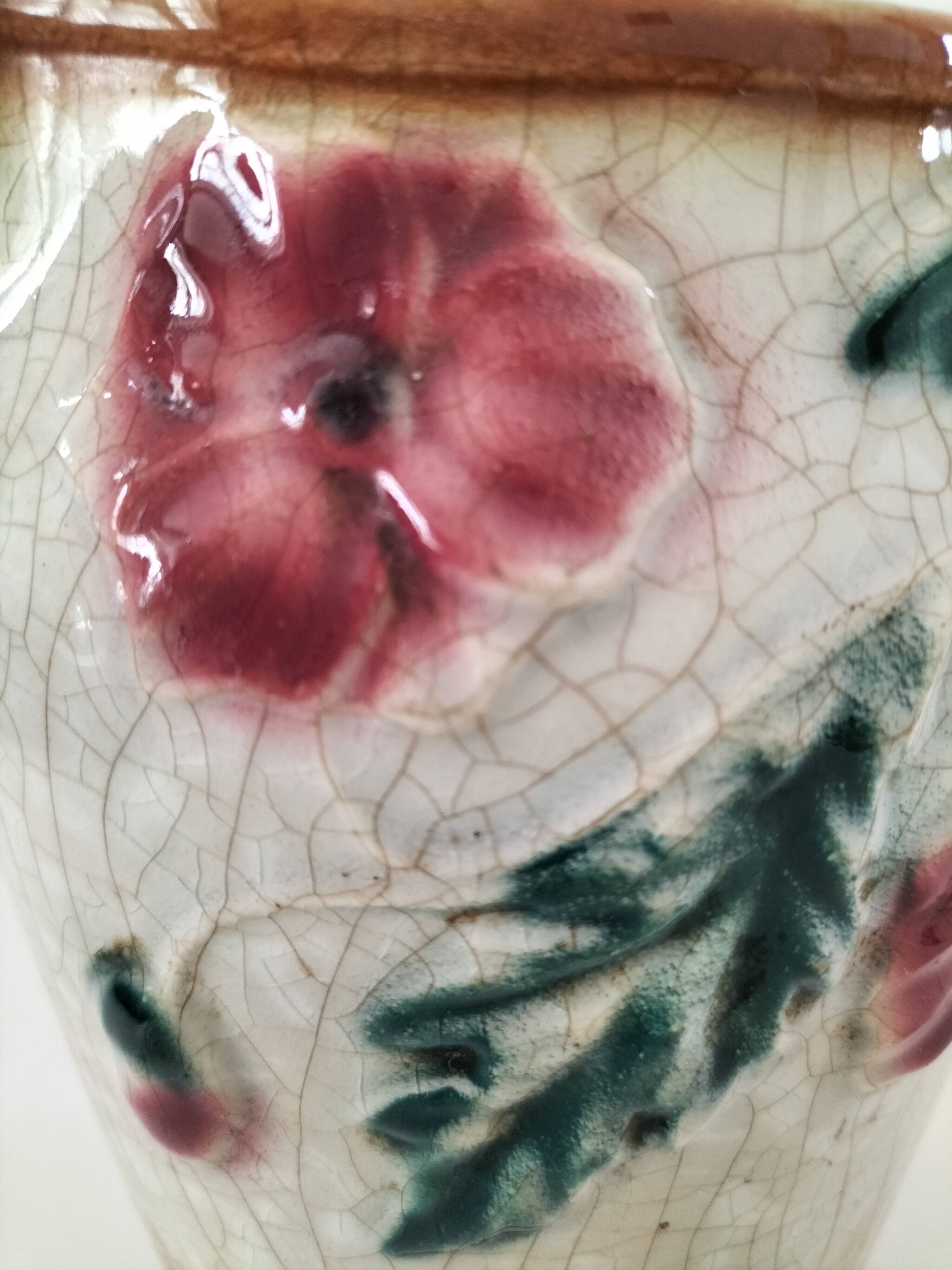 Moulded slip pitcher - late 19th century - Floral decoration in relief